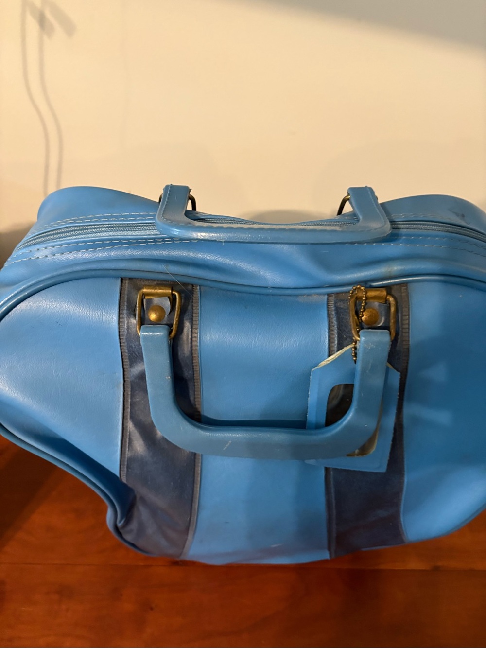 Vintage Blue Bowling Bag Retro Mod Decor Purse Display Piece